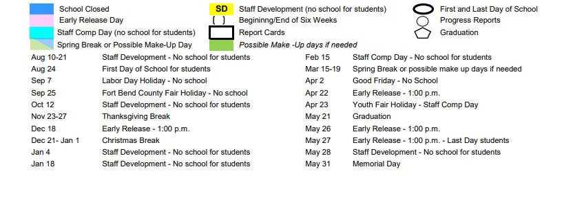 District School Academic Calendar Key for Fort Bend Co Alter