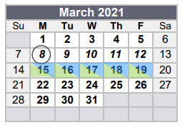 District School Academic Calendar for Needville Junior High for March 2021