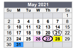 District School Academic Calendar for Needville H S for May 2021