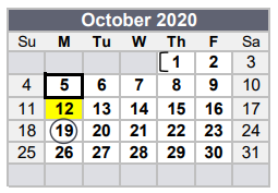 District School Academic Calendar for Fort Bend Co Alter for October 2020