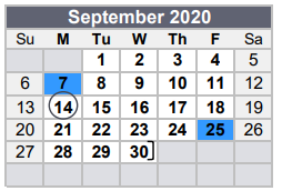 District School Academic Calendar for Needville Junior High for September 2020