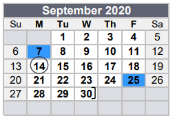 District School Academic Calendar for Fort Bend Co Alter for September 2020