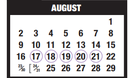 District School Academic Calendar for Carl Schurz Elementary for August 2020