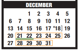 District School Academic Calendar for Memorial Pri for December 2020