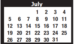 District School Academic Calendar for Memorial Intermediate for July 2020