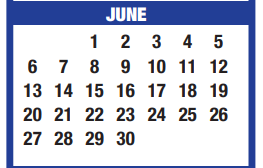 District School Academic Calendar for Memorial Intermediate for June 2021