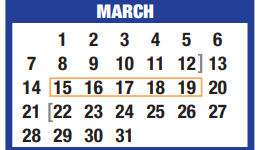 District School Academic Calendar for Memorial Intermediate for March 2021