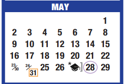 District School Academic Calendar for Memorial Elementary for May 2021