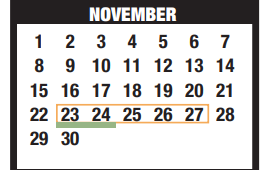 District School Academic Calendar for Discipline Alternative Education P for November 2020