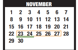 District School Academic Calendar for Lamar Elementary for November 2020