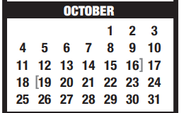 District School Academic Calendar for Memorial Pri for October 2020