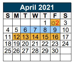 District School Academic Calendar for Valley Ranch Elementary for April 2021