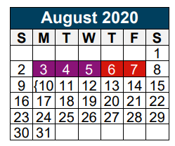 District School Academic Calendar for Valley Ranch Elementary for August 2020