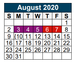 District School Academic Calendar for Porter High School for August 2020