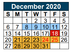 District School Academic Calendar for New Caney Elementary for December 2020