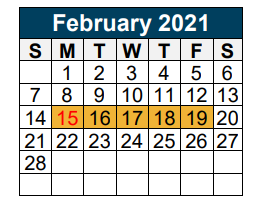District School Academic Calendar for Valley Ranch Elementary for February 2021