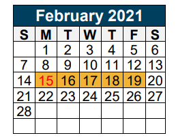 District School Academic Calendar for Project Restore for February 2021