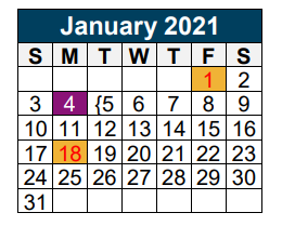 District School Academic Calendar for Valley Ranch Elementary for January 2021