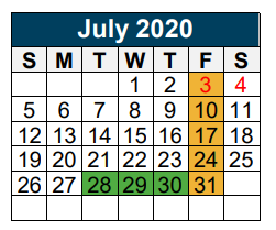 District School Academic Calendar for Valley Ranch Elementary for July 2020