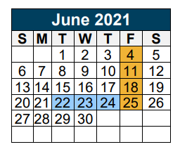 District School Academic Calendar for Bens Branch Elementary for June 2021