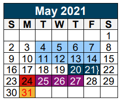 District School Academic Calendar for Valley Ranch Elementary for May 2021