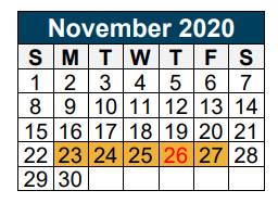 District School Academic Calendar for Valley Ranch Elementary for November 2020