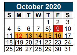 District School Academic Calendar for New Caney Sixth Grade Campus for October 2020