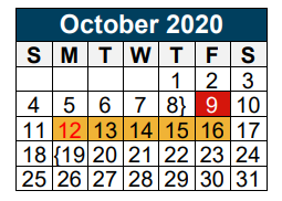 District School Academic Calendar for Porter High School for October 2020