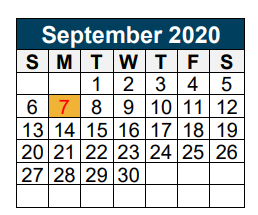 District School Academic Calendar for Valley Ranch Elementary for September 2020