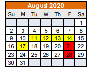 District School Academic Calendar for Nocona Middle for August 2020