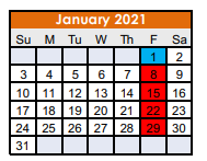 District School Academic Calendar for Nocona Middle for January 2021
