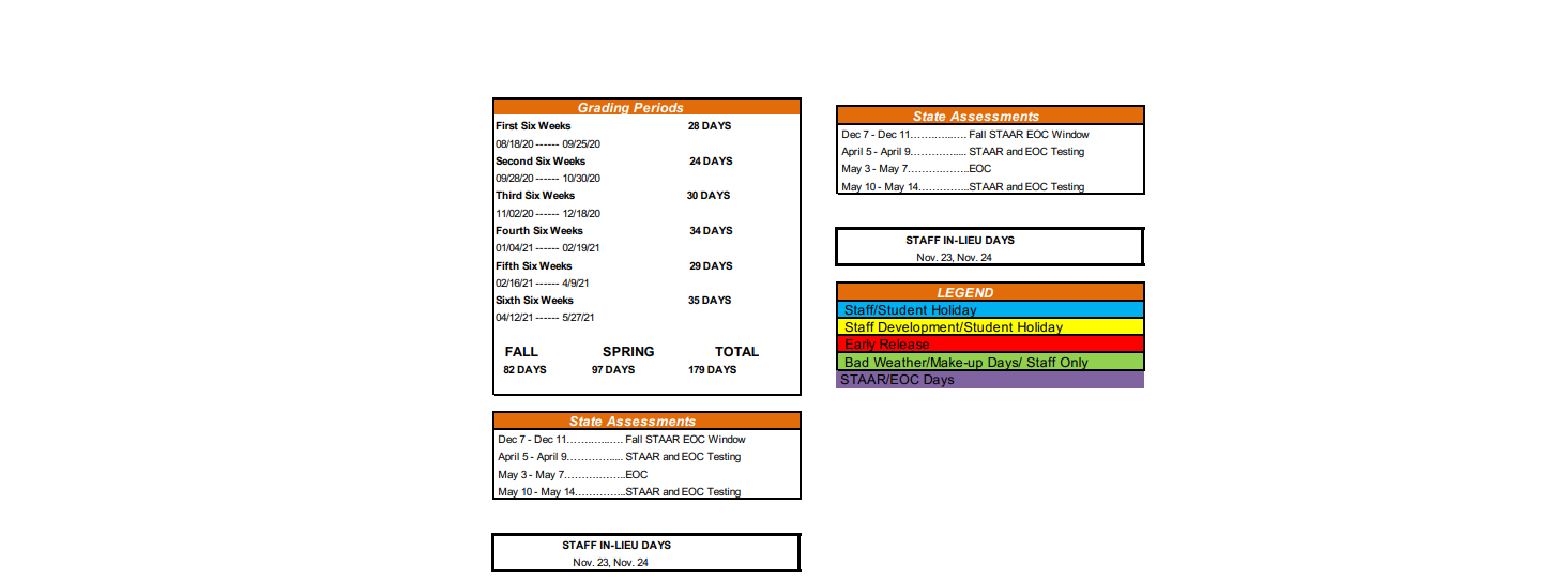 District School Academic Calendar Key for Nocona Middle