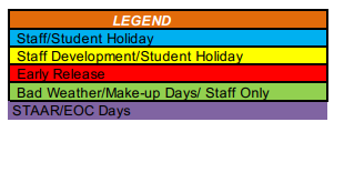 District School Academic Calendar Legend for Nocona Middle