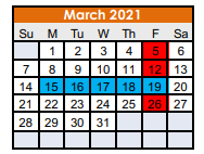 District School Academic Calendar for Nocona Middle for March 2021