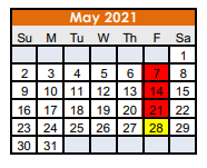 District School Academic Calendar for Nocona Elementary for May 2021
