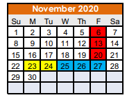 District School Academic Calendar for Nocona Middle for November 2020