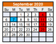 District School Academic Calendar for Nocona Middle for September 2020