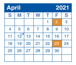 District School Academic Calendar for West Avenue Elementary School for April 2021
