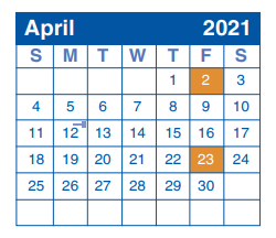 District School Academic Calendar for Redland Oaks Elementary School for April 2021