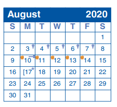 District School Academic Calendar for Bulverde Creek for August 2020