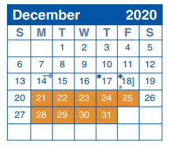 District School Academic Calendar for Hardy Oak Elementary School for December 2020