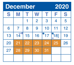 District School Academic Calendar for International School Of America for December 2020