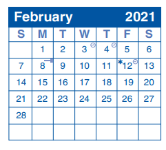 District School Academic Calendar for Adolescent Intervention Ctr for February 2021