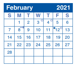 District School Academic Calendar for Bulverde Creek for February 2021