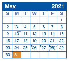 District School Academic Calendar for International School Of America for May 2021