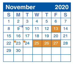 District School Academic Calendar for Bernard Harris Middle for November 2020