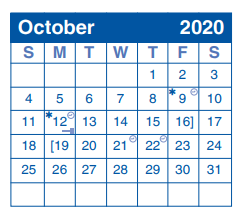 District School Academic Calendar for Center Sch for October 2020