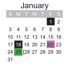 District School Academic Calendar for Bailey Int for January 2021