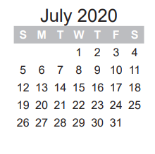 District School Academic Calendar for W L Higgins El for July 2020