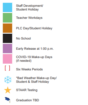 District School Academic Calendar Legend for Aaron Parker El